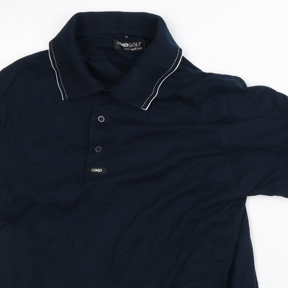 MDGolf Mens Blue Striped Polyester Polo Size M Collared