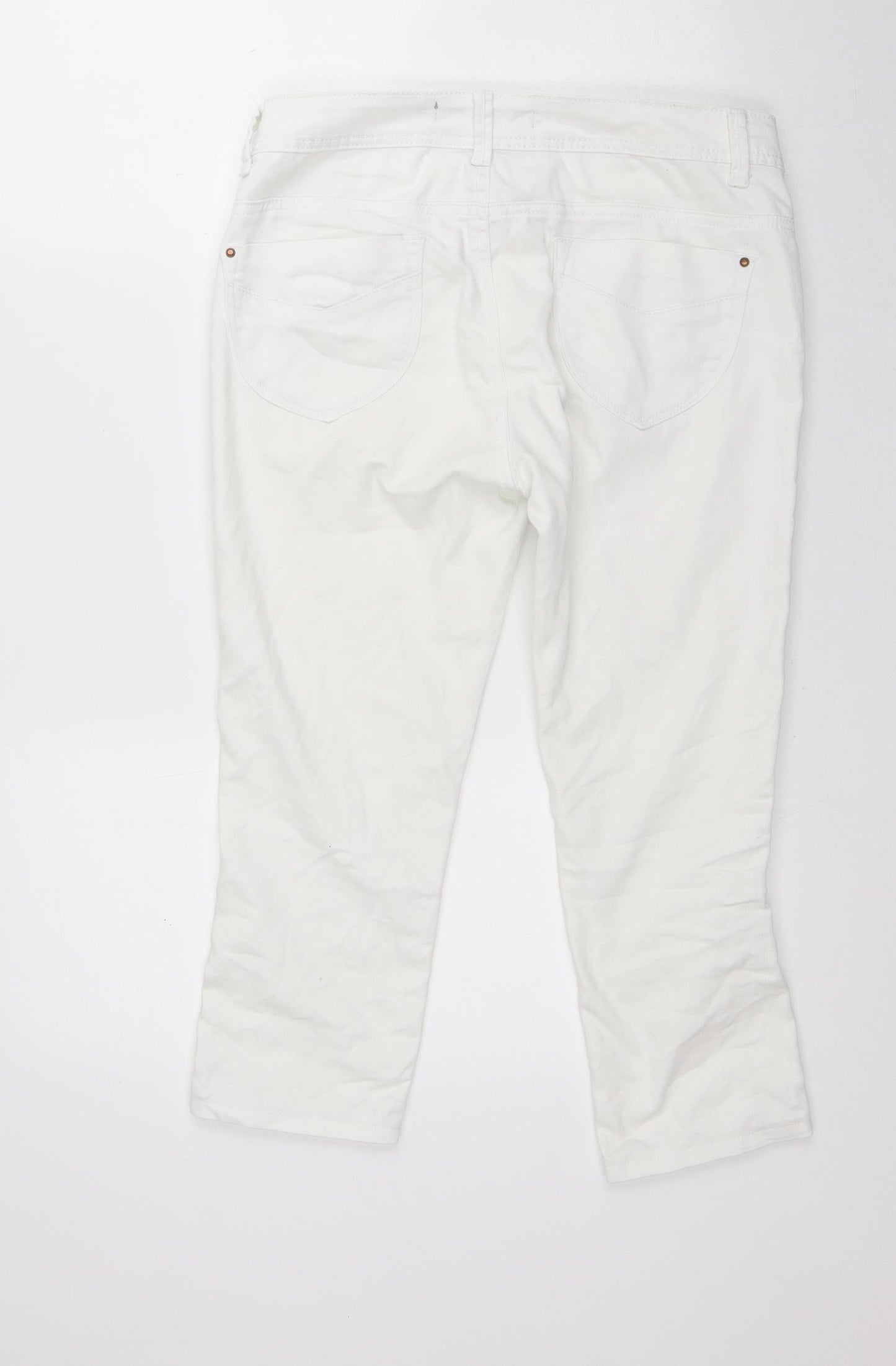 Dunnes Stores Womens White Cotton Capri Jeans Size 10 L22 in Regular