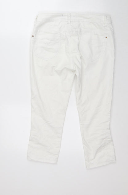 Dunnes Stores Womens White Cotton Capri Jeans Size 10 L22 in Regular