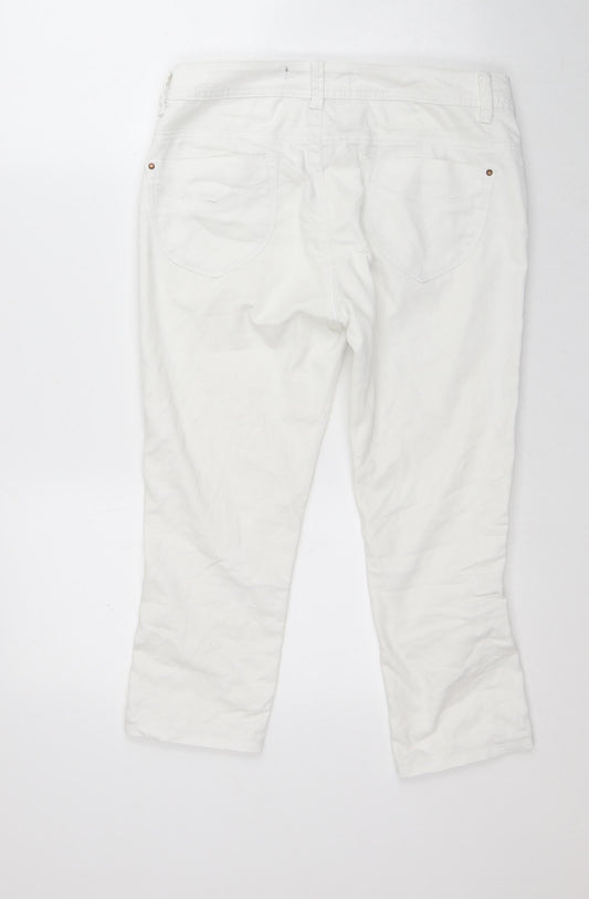 Dunnes Stores Womens White Cotton Capri Jeans Size 10 L22 in Regular