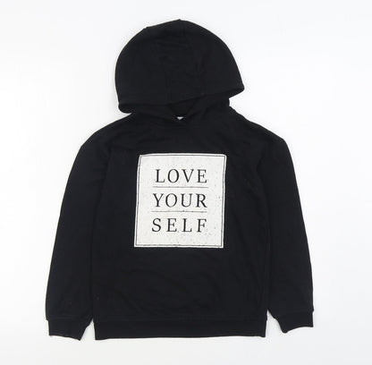 Primark Girls Black Cotton Pullover Hoodie Size 9-10 Years Pullover