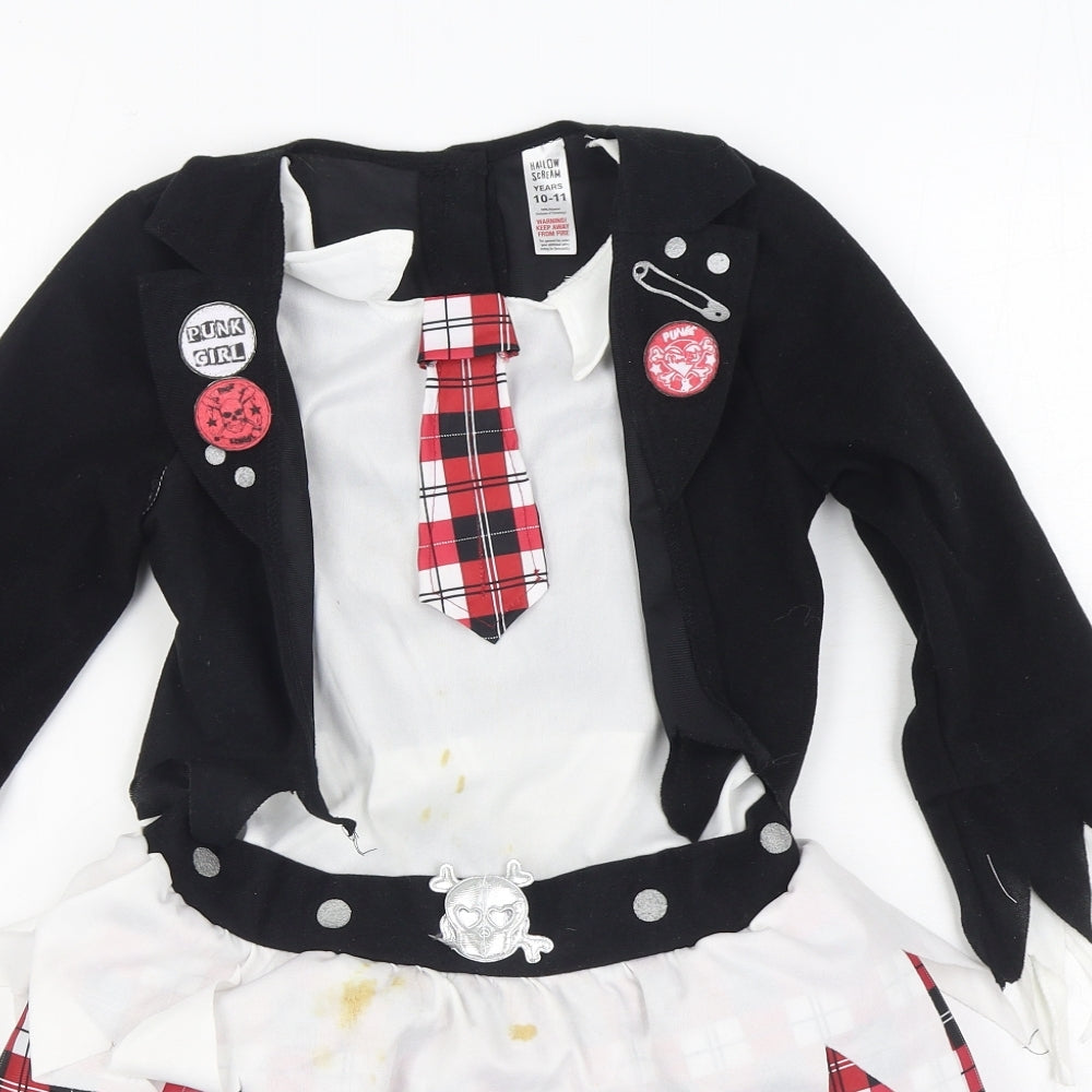 Hallow Scream Girls Black Plaid Polyester Skater Dress Size 10-11 Years Round Neck Hook & Loop - Costume