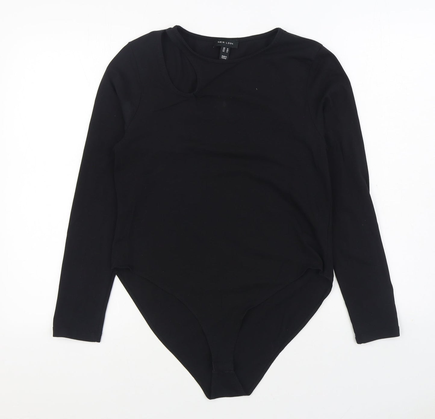 New Look Womens Black Cotton Bodysuit One-Piece Size 16 Button