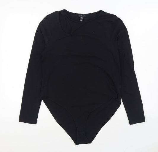 New Look Womens Black Cotton Bodysuit One-Piece Size 16 Button