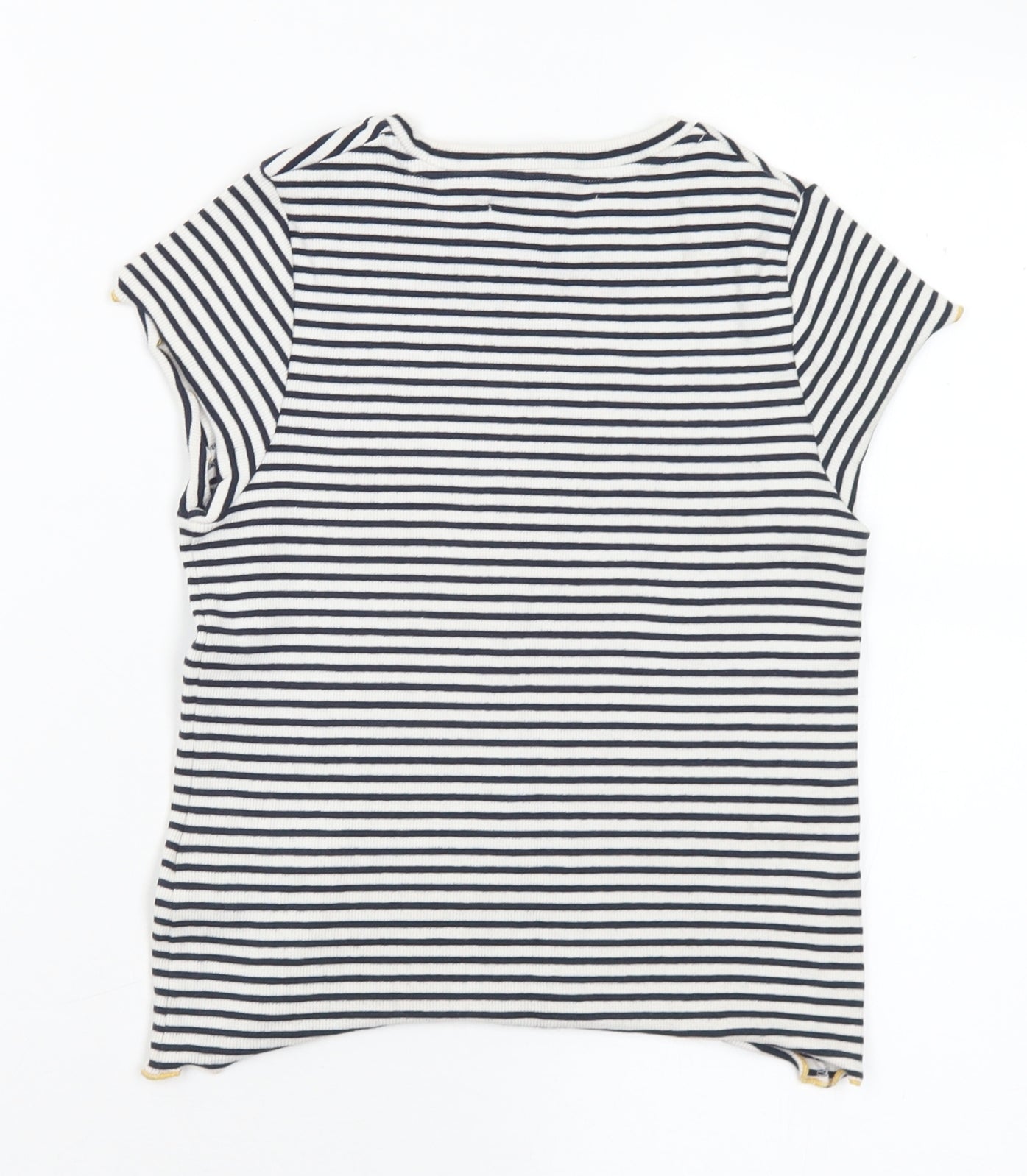 Marks and Spencer Girls Black Striped Cotton Basic T-Shirt Size 8-9 Years Round Neck