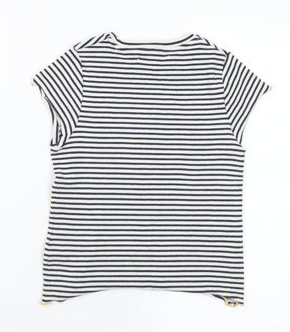 Marks and Spencer Girls Black Striped Cotton Basic T-Shirt Size 8-9 Years Round Neck