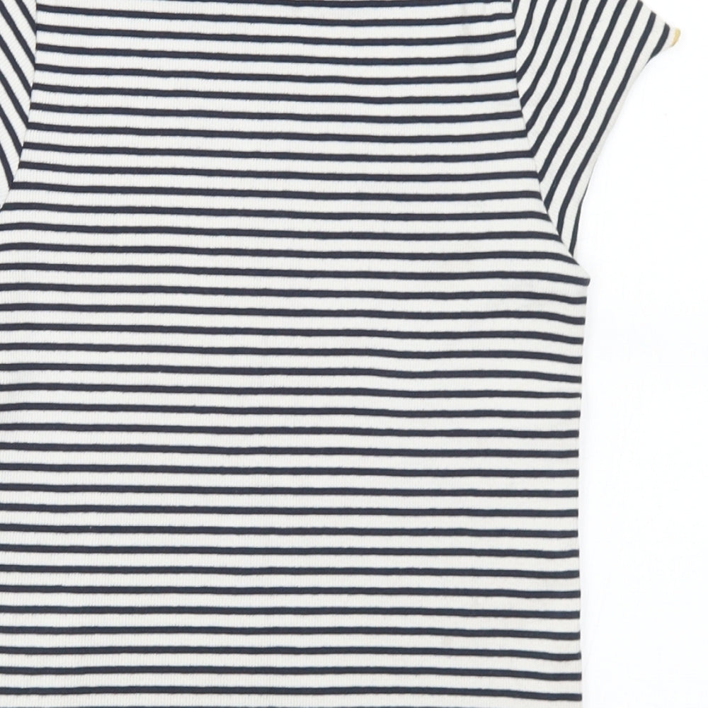Marks and Spencer Girls Black Striped Cotton Basic T-Shirt Size 8-9 Years Round Neck