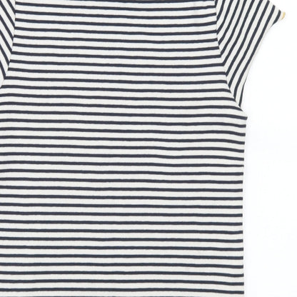Marks and Spencer Girls Black Striped Cotton Basic T-Shirt Size 8-9 Years Round Neck