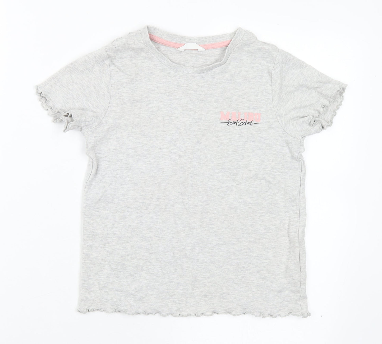 Marks and Spencer Girls Grey Cotton Basic T-Shirt Size 7-8 Years Round Neck - Malibu