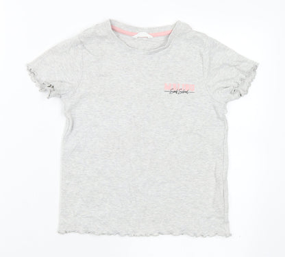 Marks and Spencer Girls Grey Cotton Basic T-Shirt Size 7-8 Years Round Neck - Malibu