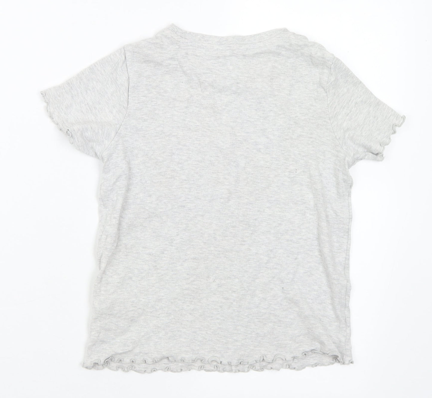 Marks and Spencer Girls Grey Cotton Basic T-Shirt Size 7-8 Years Round Neck - Malibu