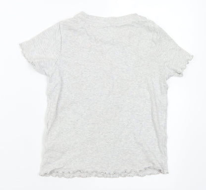 Marks and Spencer Girls Grey Cotton Basic T-Shirt Size 7-8 Years Round Neck - Malibu