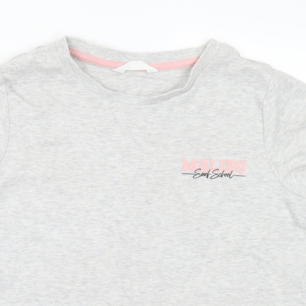 Marks and Spencer Girls Grey Cotton Basic T-Shirt Size 7-8 Years Round Neck - Malibu