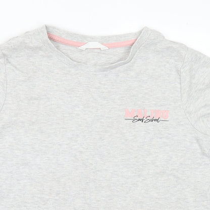 Marks and Spencer Girls Grey Cotton Basic T-Shirt Size 7-8 Years Round Neck - Malibu