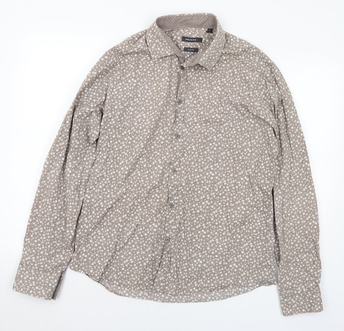 Mens UK Size L Devreo Grey  Button-Up Long Sleeve Casual Shirt