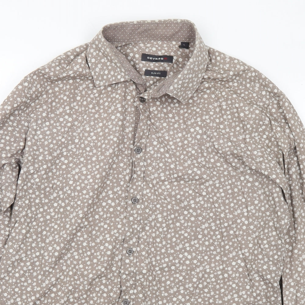 Mens UK Size L Devreo Grey  Button-Up Long Sleeve Casual Shirt