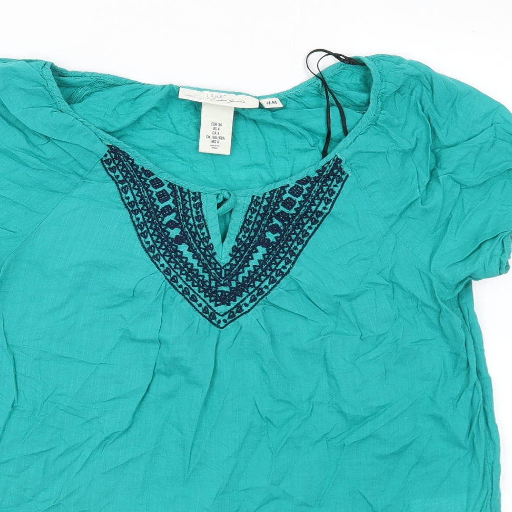 Womens UK Size 6 H&M Green Basic Blouse