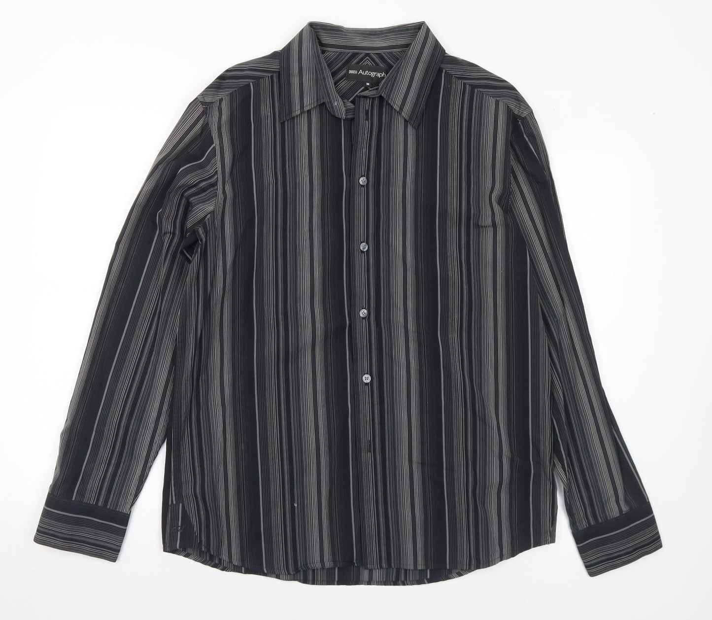 Mens UK Size M Marks and Spencer Black  Button-Up Long Sleeve Casual Shirt