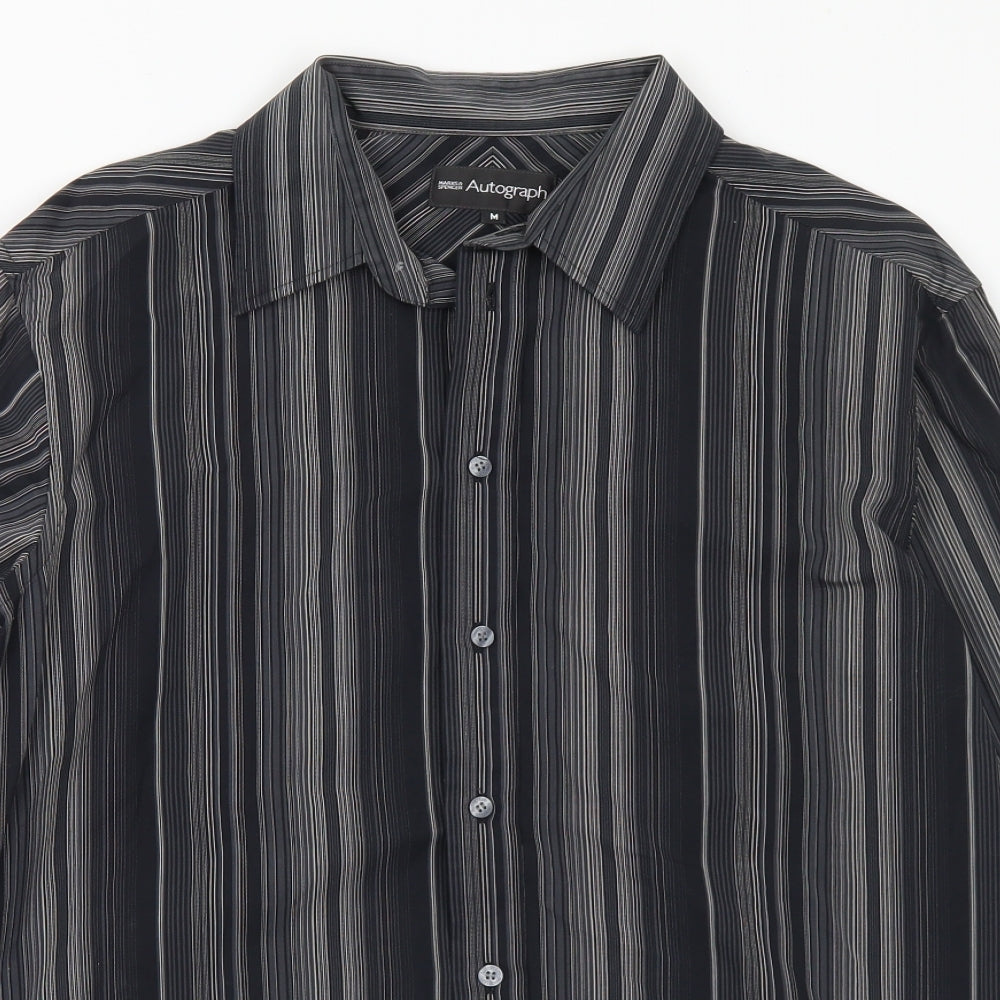 Mens UK Size M Marks and Spencer Black  Button-Up Long Sleeve Casual Shirt