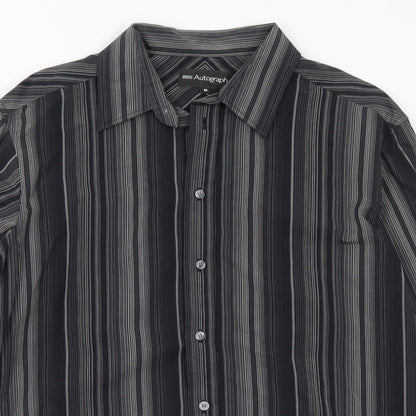 Mens UK Size M Marks and Spencer Black  Button-Up Long Sleeve Casual Shirt