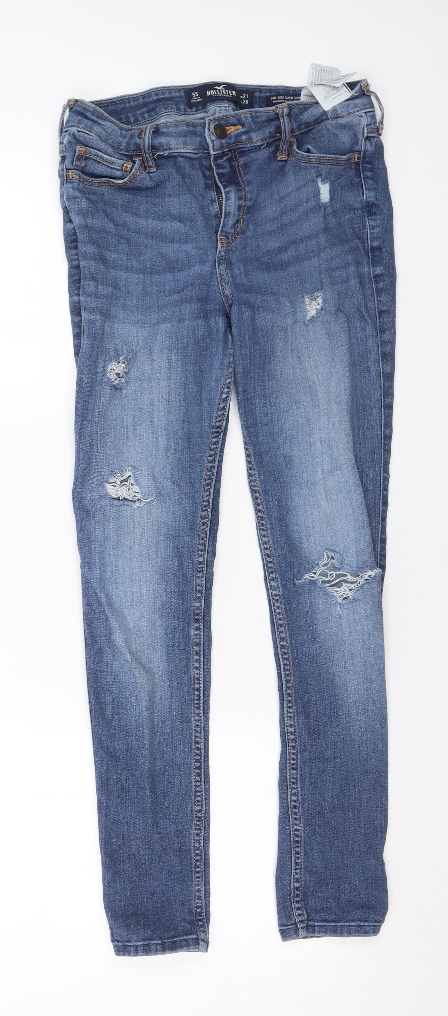 Hollister Womens Blue Cotton Skinny Jeans Size 27 in L28 in Extra-Slim Button
