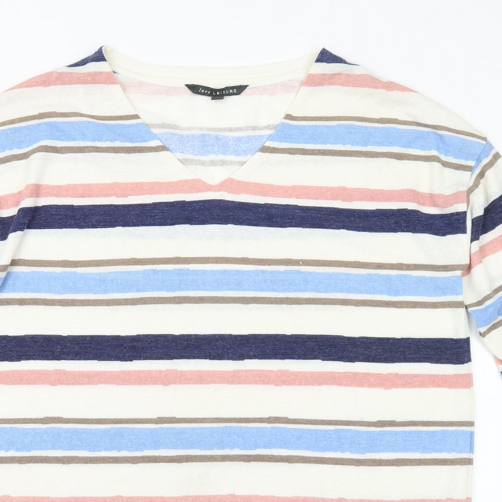 Love Leisure Womens Multicoloured V-Neck Striped Polyester Jumper Size 12