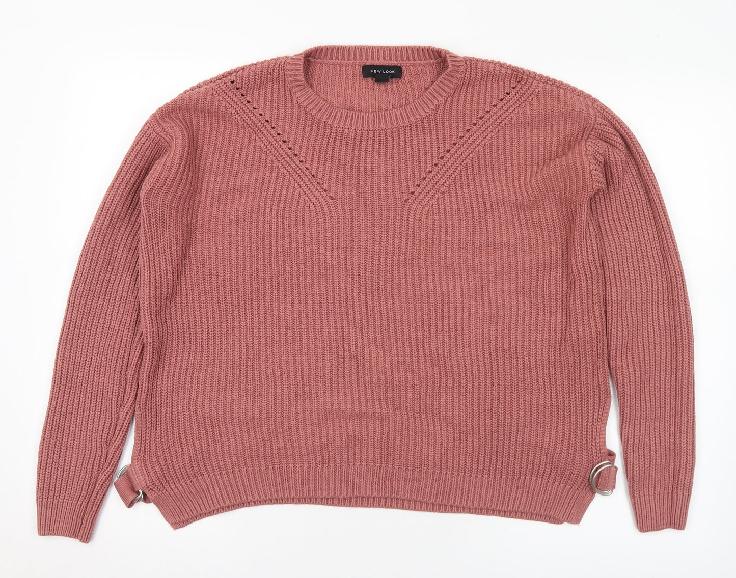 New Look Mens Pink Round Neck Acrylic Pullover Jumper Size M