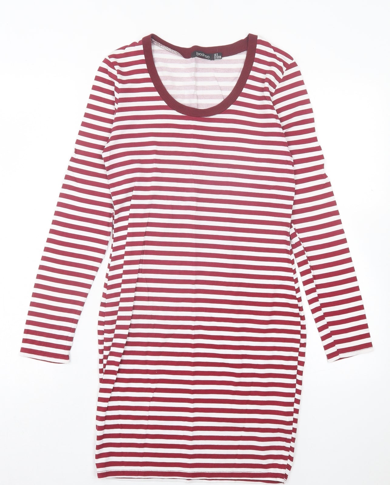 Boohoo Womens Red Striped Viscose Bodycon Size 8 Crew Neck Pullover