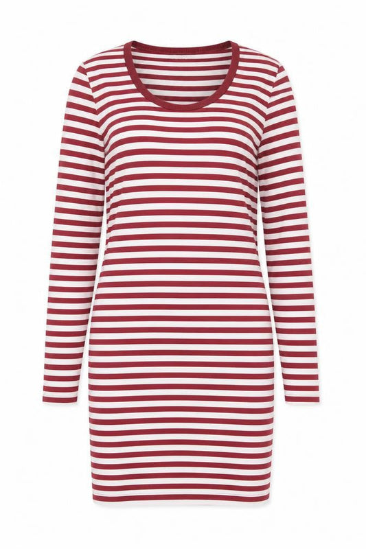 Boohoo Womens Red Striped Viscose Bodycon Size 8 Crew Neck Pullover