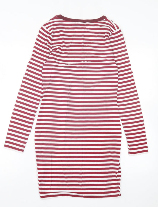 Boohoo Womens Red Striped Viscose Bodycon Size 8 Crew Neck Pullover