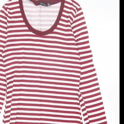 Boohoo Womens Red Striped Viscose Bodycon Size 8 Crew Neck Pullover