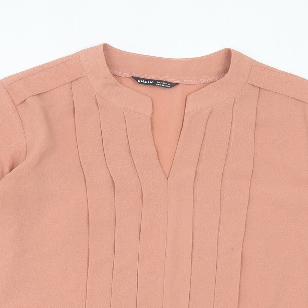 SheIn Womens Beige Polyester Basic Blouse Size S V-Neck