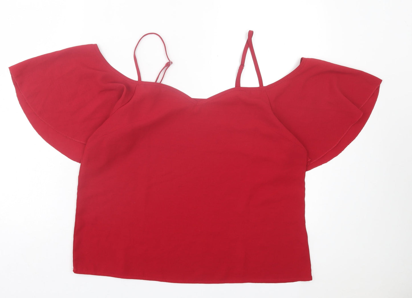 SheIn Womens Red Polyester Basic Blouse Size L V-Neck