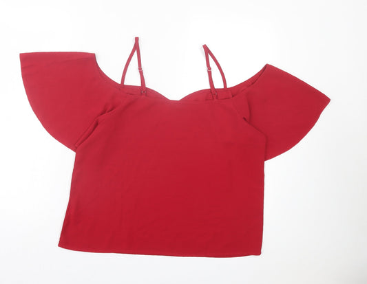 SheIn Womens Red Polyester Basic Blouse Size L V-Neck