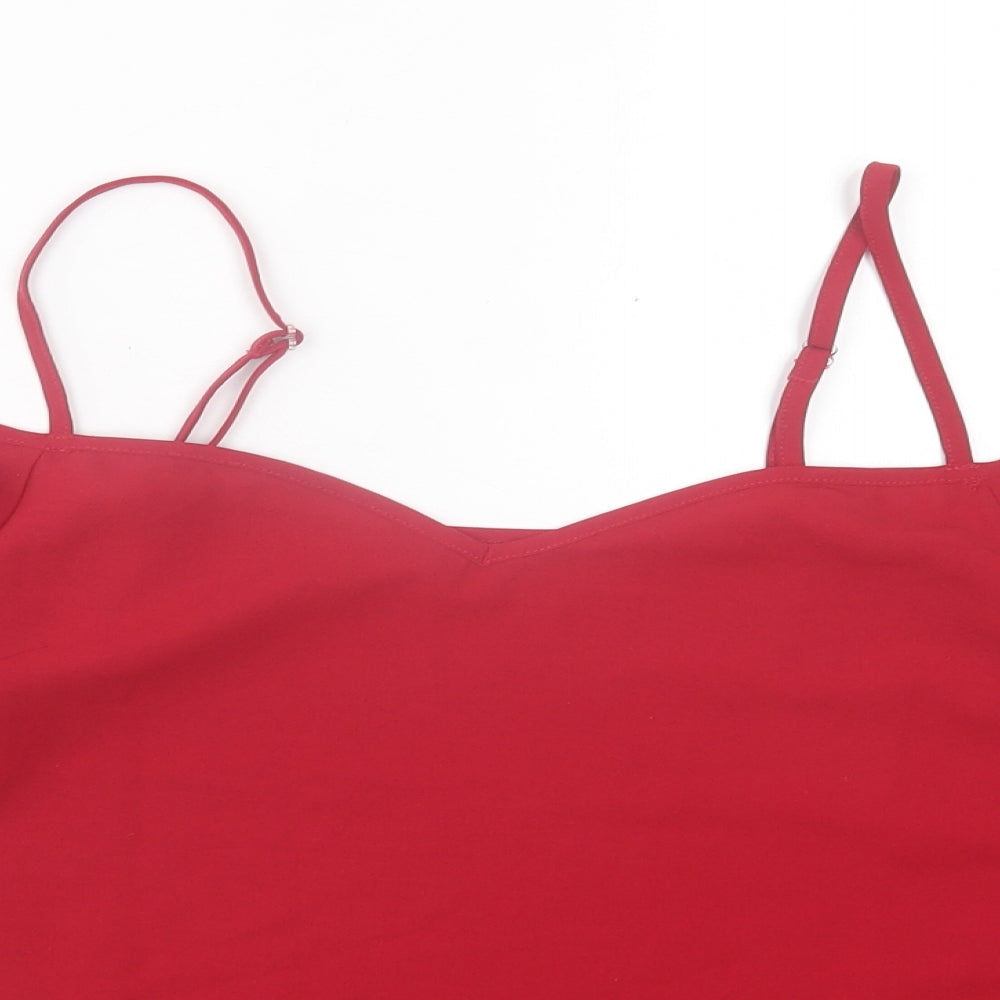 SheIn Womens Red Polyester Basic Blouse Size L V-Neck