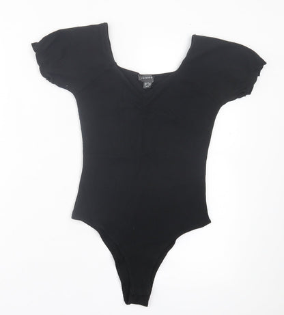 Primark Womens Black Cotton Bodysuit One-Piece Size S Button