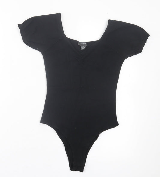 Primark Womens Black Cotton Bodysuit One-Piece Size S Button