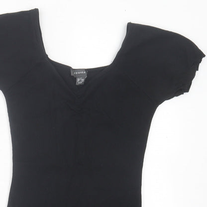 Primark Womens Black Cotton Bodysuit One-Piece Size S Button