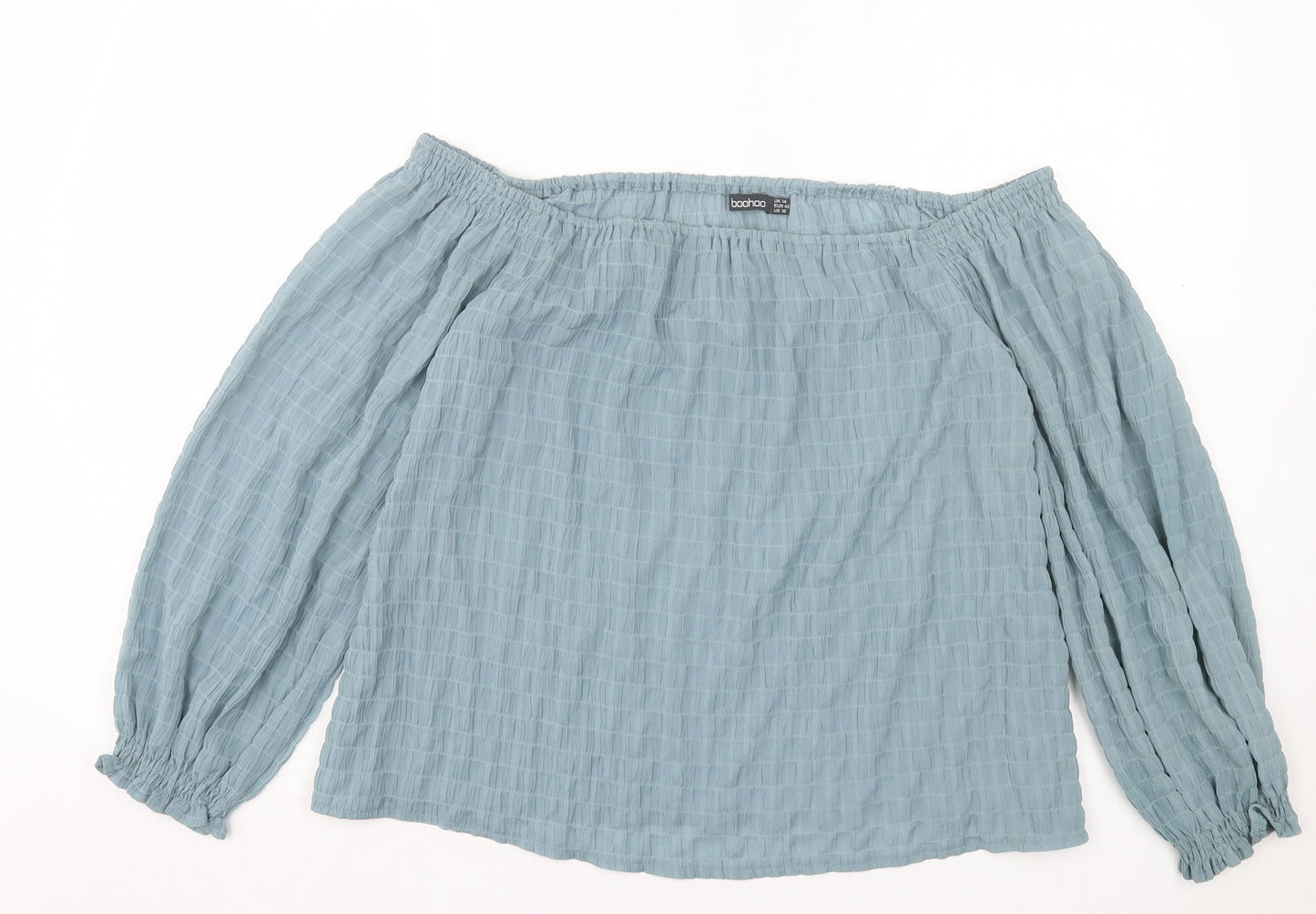 Boohoo Womens Blue Polyester Basic Blouse Size 14 Boat Neck