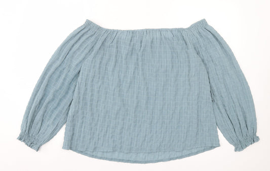 Boohoo Womens Blue Polyester Basic Blouse Size 14 Boat Neck