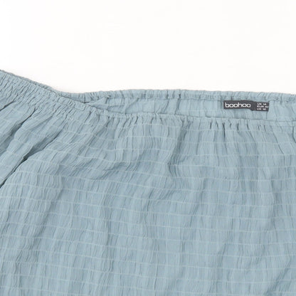 Boohoo Womens Blue Polyester Basic Blouse Size 14 Boat Neck