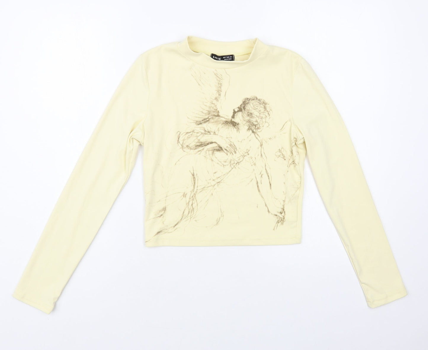 SheIn Womens Beige Polyester Cropped Blouse Size S Mock Neck - Angel