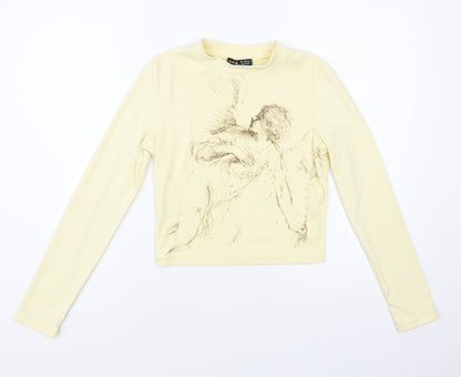 SheIn Womens Beige Polyester Cropped Blouse Size S Mock Neck - Angel