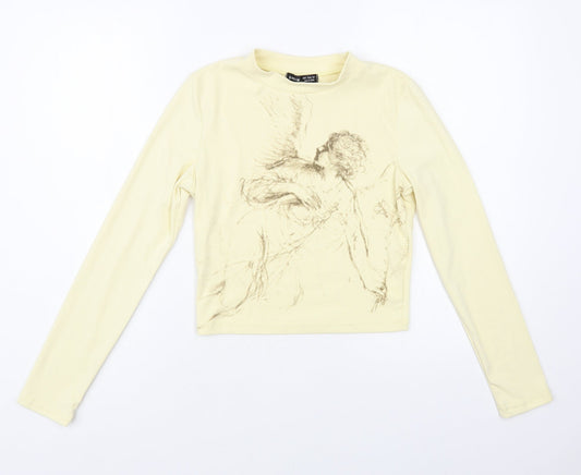 SheIn Womens Beige Polyester Cropped Blouse Size S Mock Neck - Angel