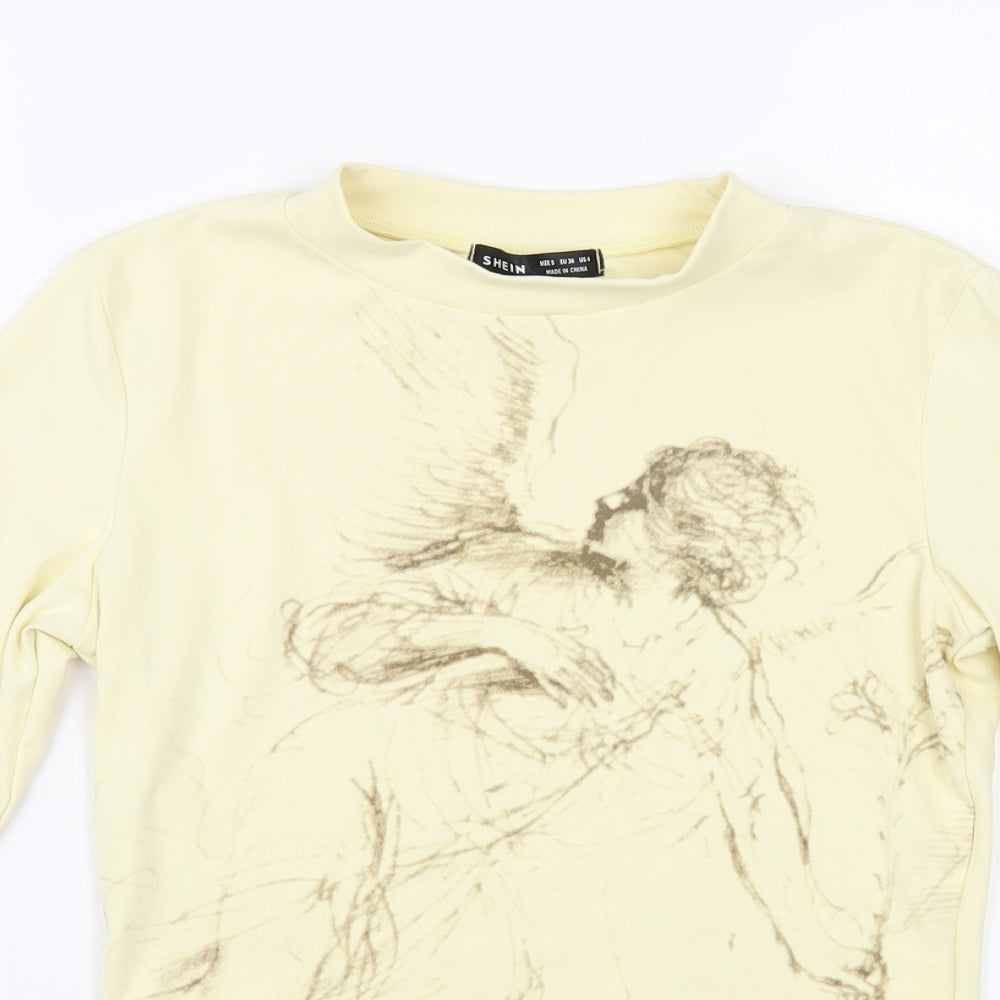 SheIn Womens Beige Polyester Cropped Blouse Size S Mock Neck - Angel