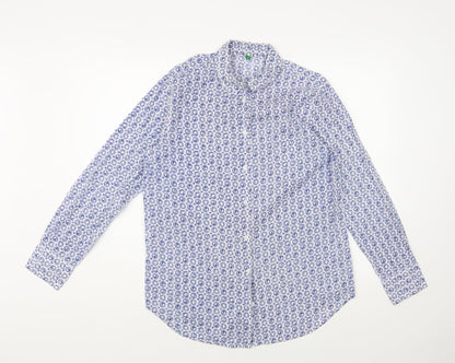 Womens UK Size M United Colors of Benetton Blue Basic Button-Up