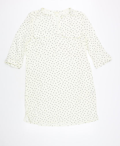 H&M Womens Ivory Polka Dot Viscose Shift Size 8 Round Neck Button