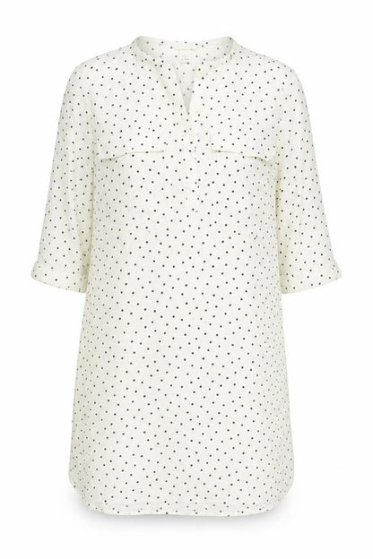 H&M Womens Ivory Polka Dot Viscose Shift Size 8 Round Neck Button