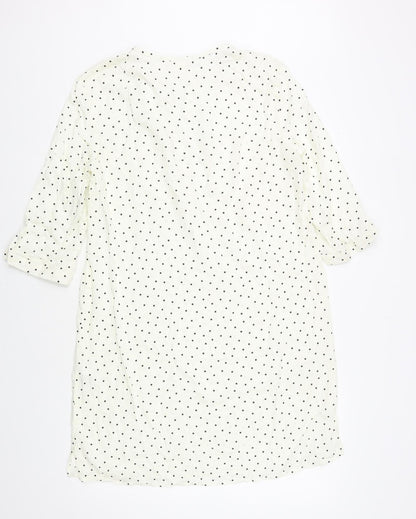 H&M Womens Ivory Polka Dot Viscose Shift Size 8 Round Neck Button