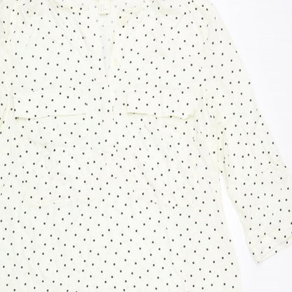 H&M Womens Ivory Polka Dot Viscose Shift Size 8 Round Neck Button